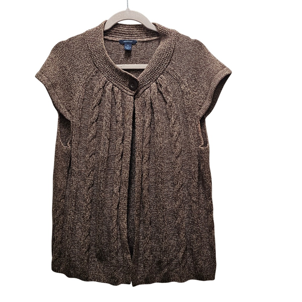 Westbound Womens XL Brown Marled Cable Knit Short Sleeve Button Front‎ Cardigan